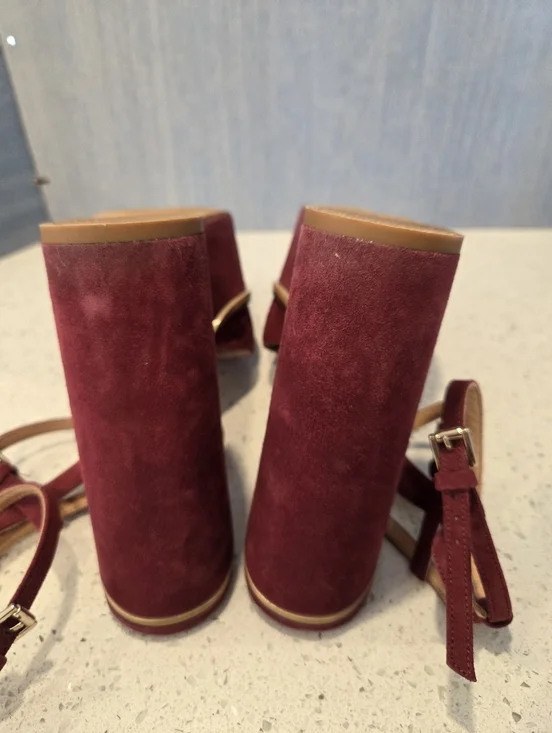 Anthropologie Free People Twin Sundown Platform Sandals In Maroon Suede - Picture 7 of 12